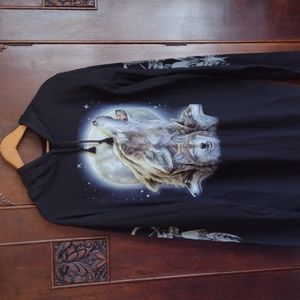 Wolf Hoodie Black Extra Large Hero Buff 100 Percent Cotton